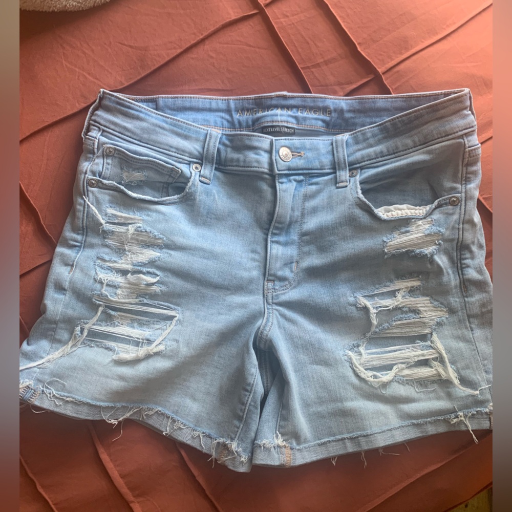 American Eagle Outfitters Light Blue Distressed Denim Shorts